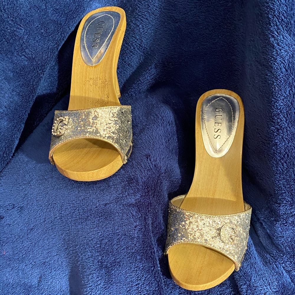 Guess silver glitter wooden platform heels - Picture 3 of 5